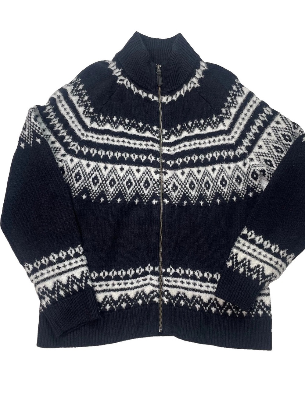 Sundance Women’s Size M Medium Wool Blend Aztec Full Zip Sweater Black Luxury